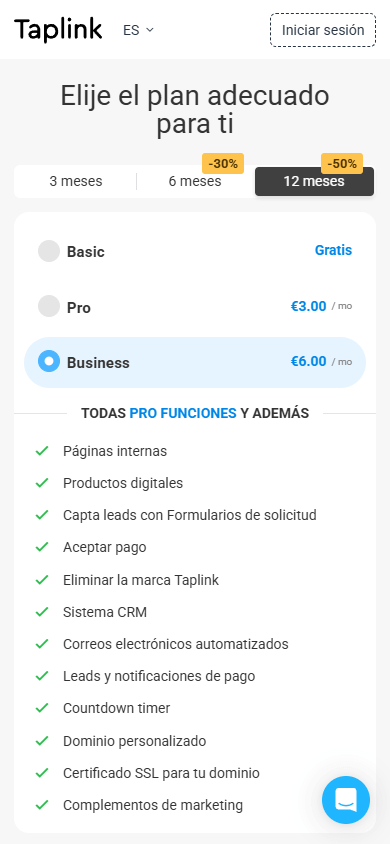 Plan de precios Business