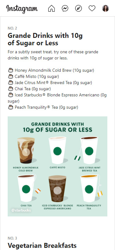 Low-sugar coffee compilation in an Instagram post