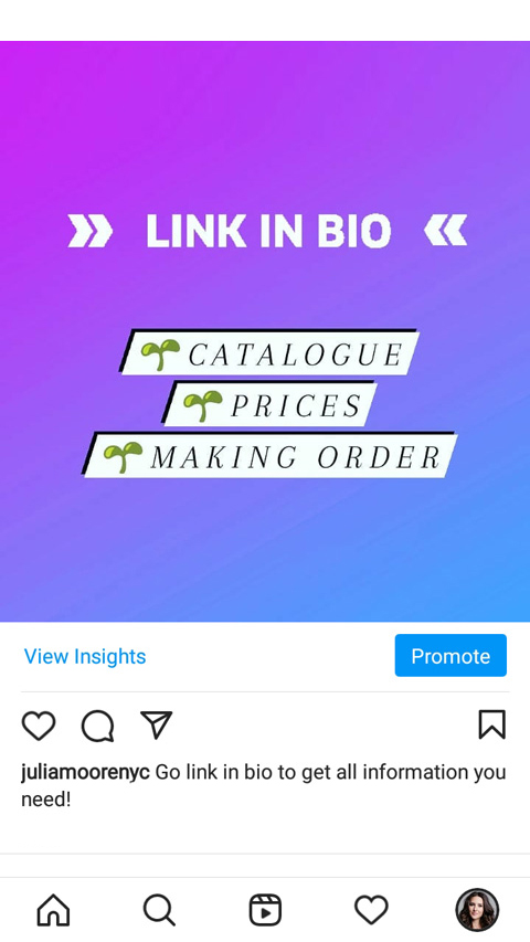 Post su Instagram che invita a seguire il link nella biografia di un utente