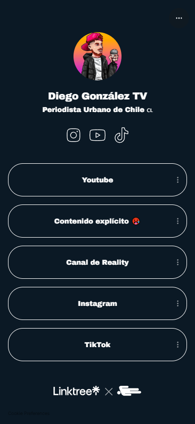 Social media influencer’s link in bio page created with Linktree