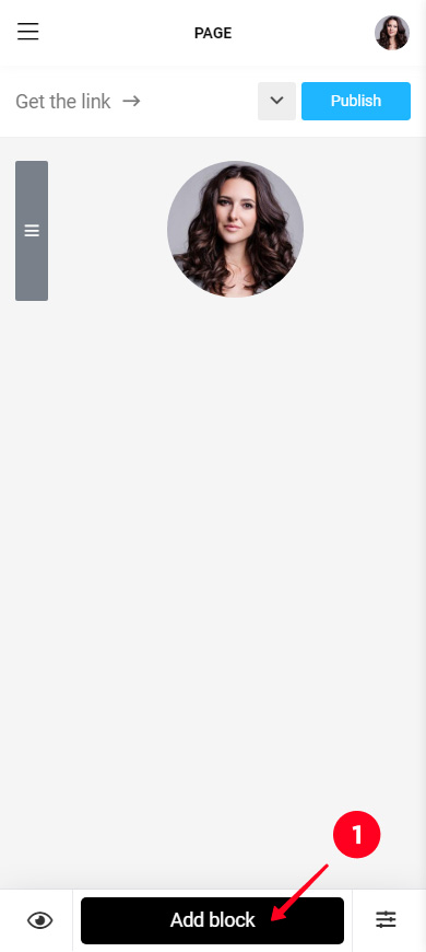 Tapping the Add block settings in the Taplink editor