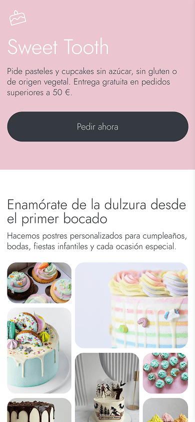 Parte superior de la página de panadería creada con Taplink como alternativa a atom.bio