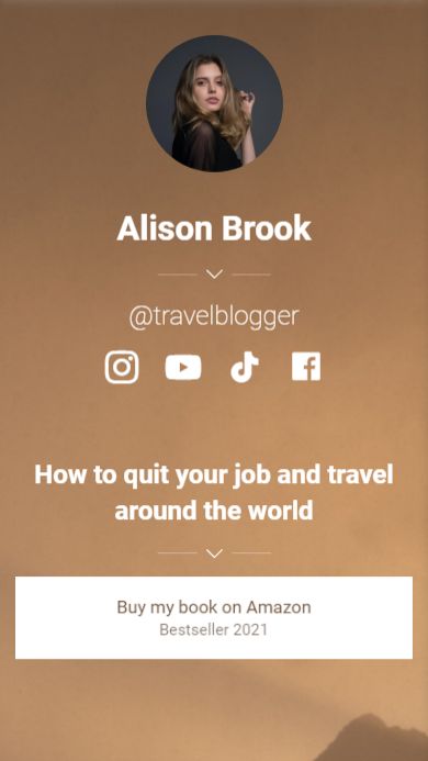 Travel blogger's link in bio page made on Taplink