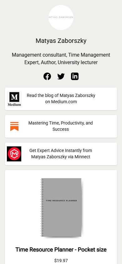 Linkpop link in bio page of a management consultant and university lecturer