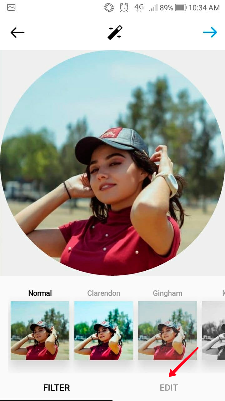 Highlighted Edit tab in the Instagram profile picture updating menu