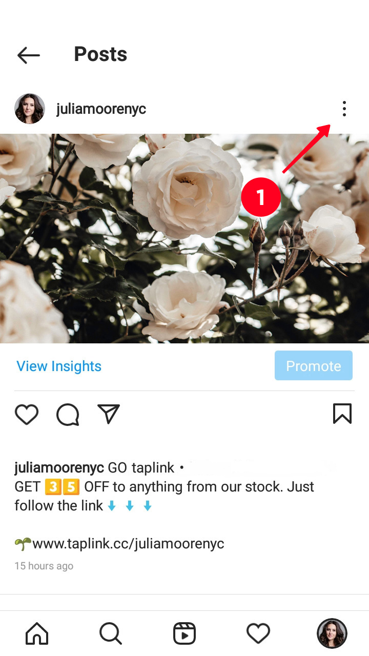 Apertura del menu del post di Instagram