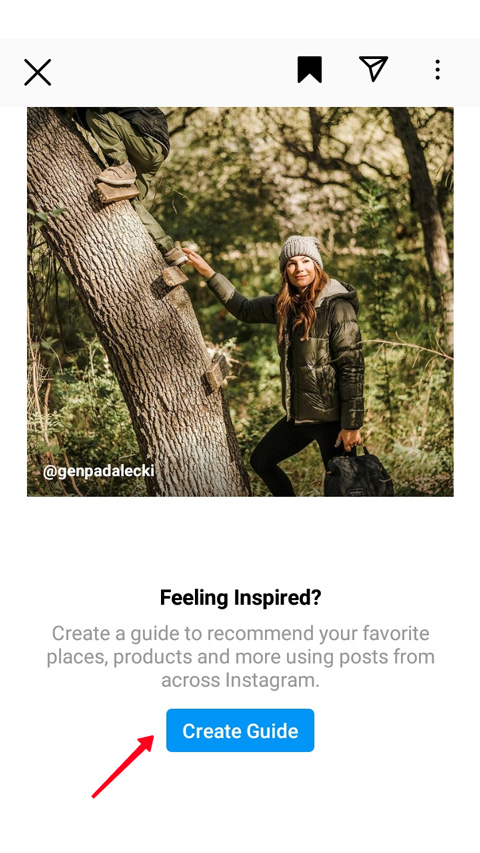 Highlighted Create Guide button on an user’s Instagram profile page