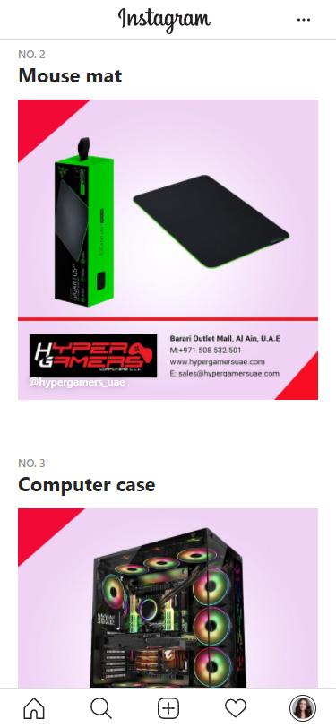 Post about a mouse mat for video gamers in an Instagram guide