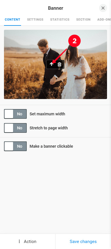 Tapping the upload button in the image settings