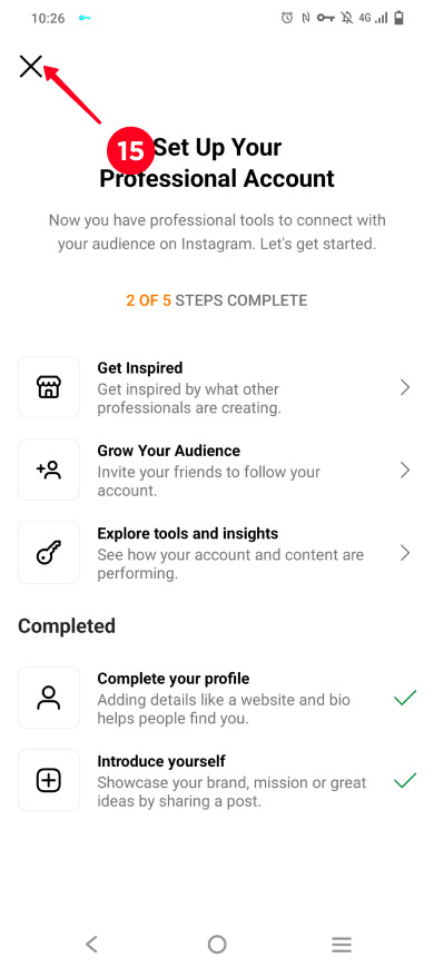 Exiting Instagram Business account settings in the app