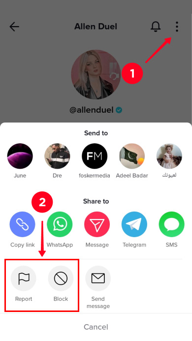 Reporting and blocking a user in the TikTok app