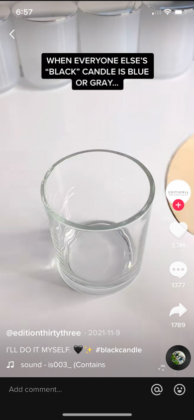 TikTok clip about creating a black candle