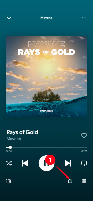 Tapping the share button in a Spotify song player