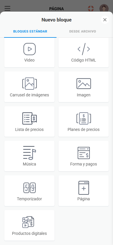 Segunda mitad de los bloques de contenido disponibles