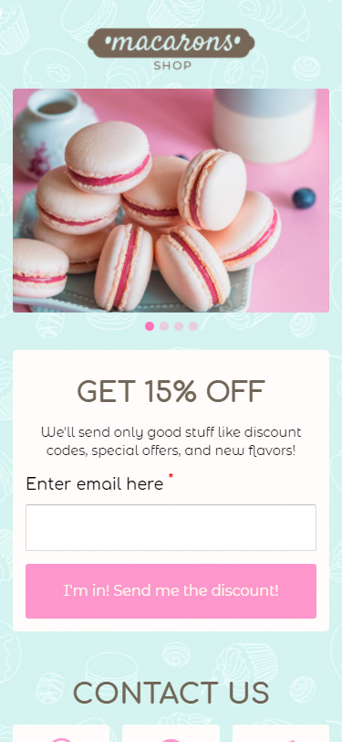 Taplink page with a macaron catalog and buy buttons