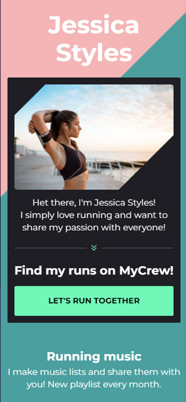 Link in bio page with a link to MyCrew made for an athlete’s TikTok bio