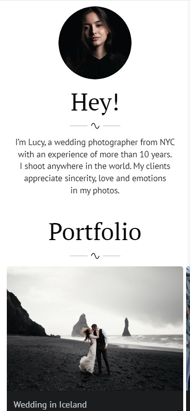 Photographer's portfolio made on Taplink