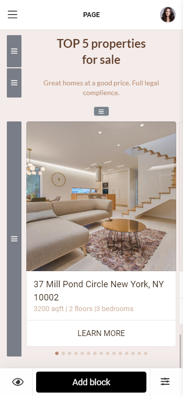Image carousel with multiple photos on a Taplink page