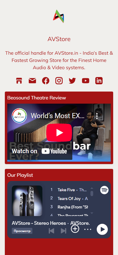 A page made with Linkpop and built for a seller of audio and video systems