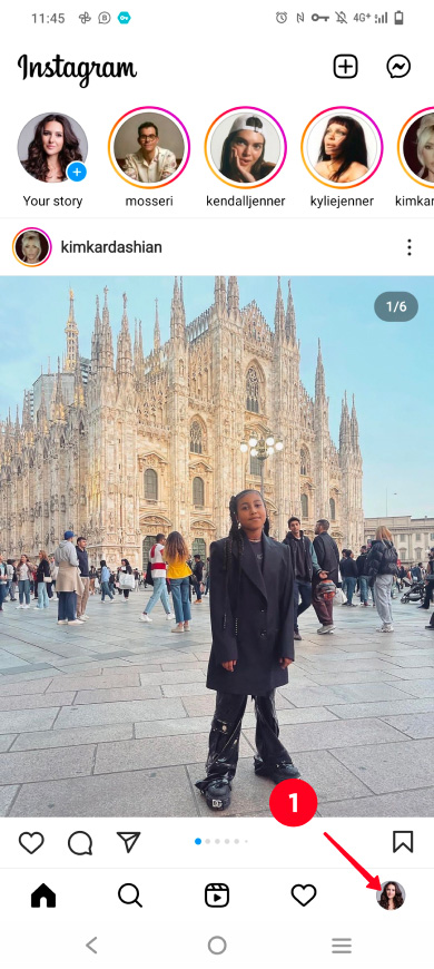 Switching to the profile tab in the Instagram app