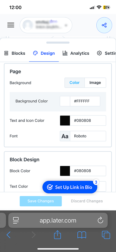 Page and block design settings in Linkin.bio by Later