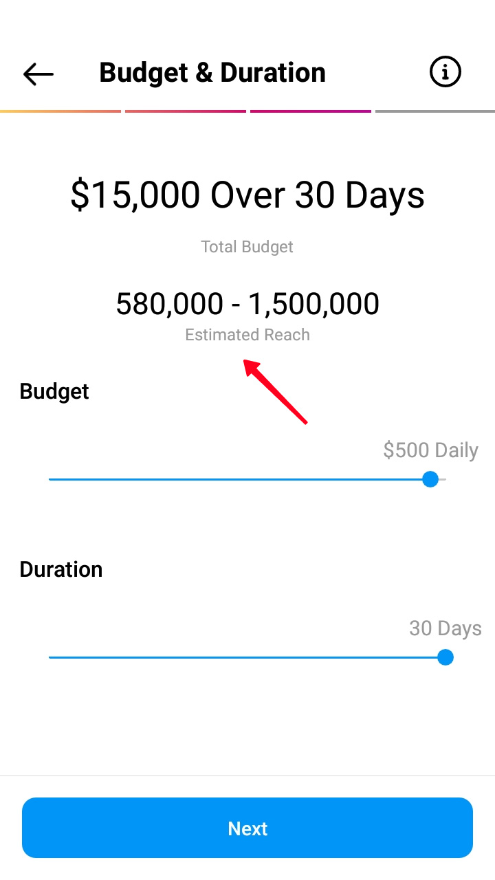 Highlighted approximated number of users who will see the boosted Instagram post