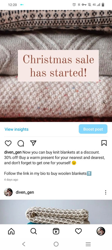 A scheduled Instagram post about the sales that has started