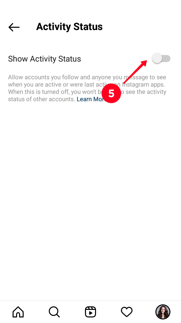 Deactivating the Show Activity Status feature in the Instagram app