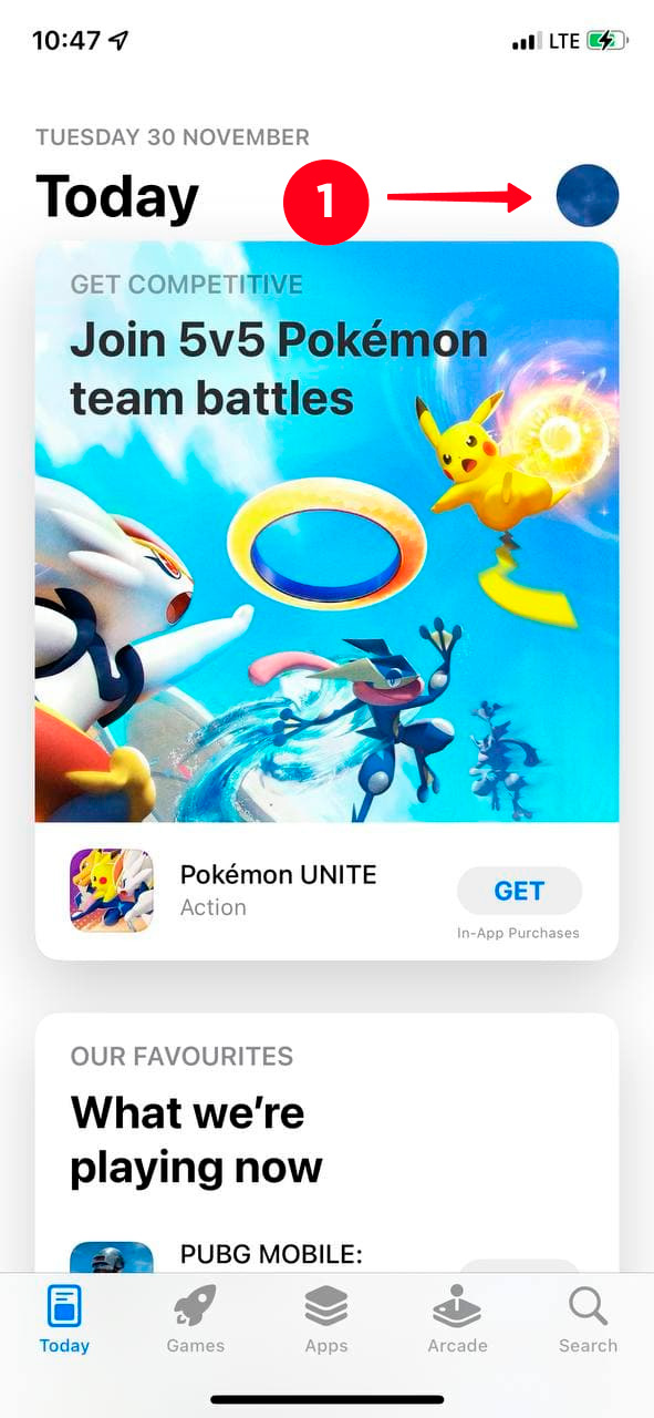 Tapping the profile photo in the App Store on an iPhone