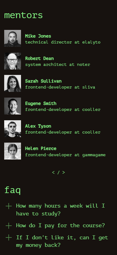 Un elenco di tutor su una pagina Taplink