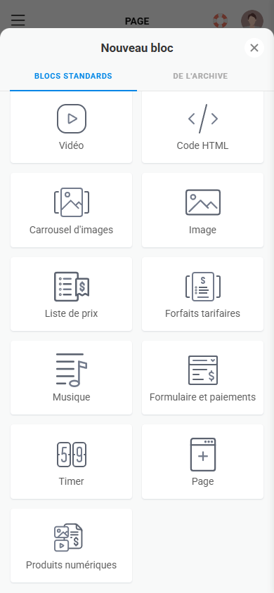 Deuxième moitié des blocs de contenu disponibles