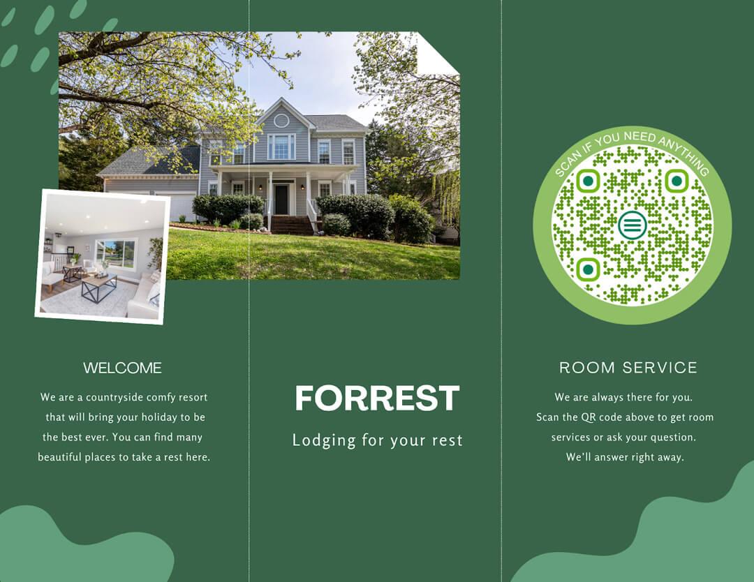 Brochure featuring the multi-link QR code, images, and text