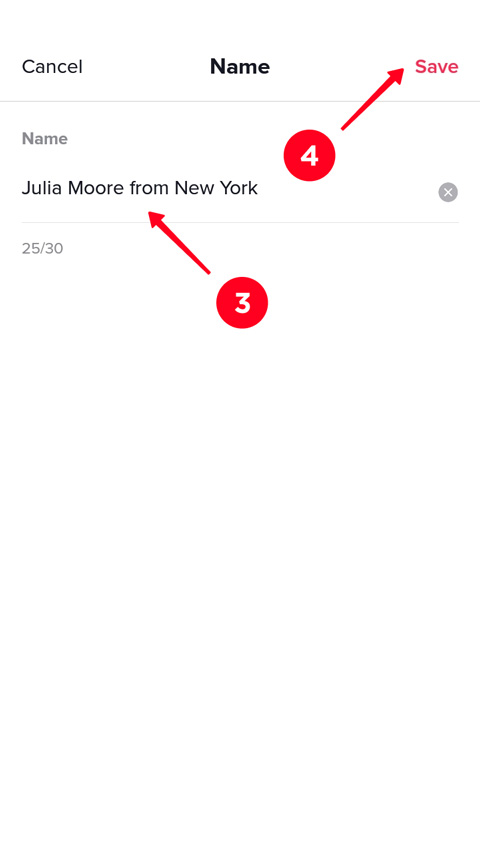 Changing the name in the TikTok profile settings