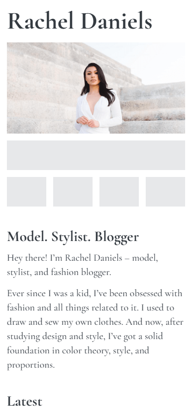 Top of the fashion blogger’s page created with the Taplink landing page builder
