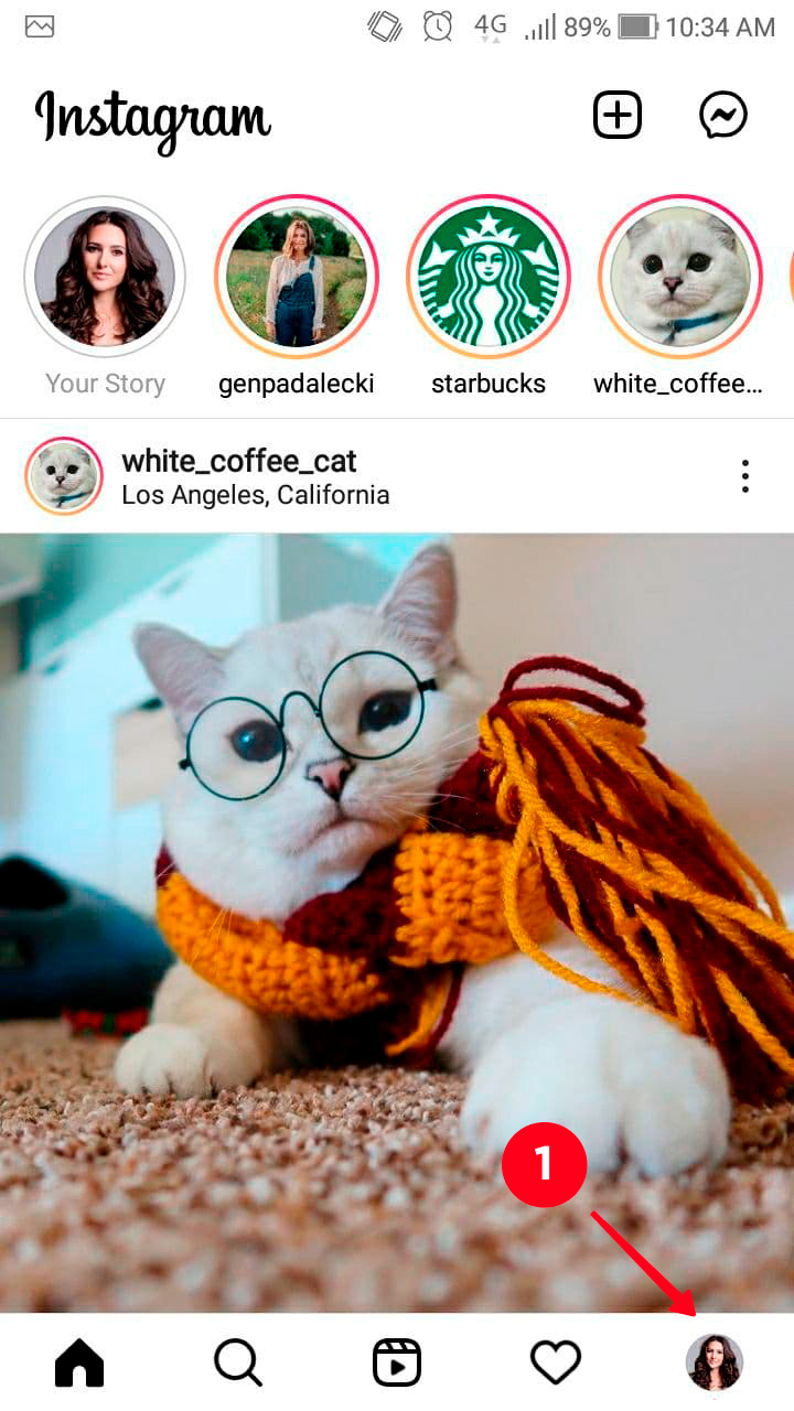 Navigating to the profile page in the Instagram app on an Android-powered smartphone