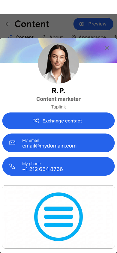Digital business card preview in Wave Connect
