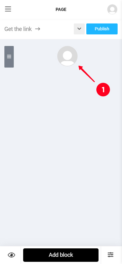 Tapping the blank profile photo on a Taplink page in the editor