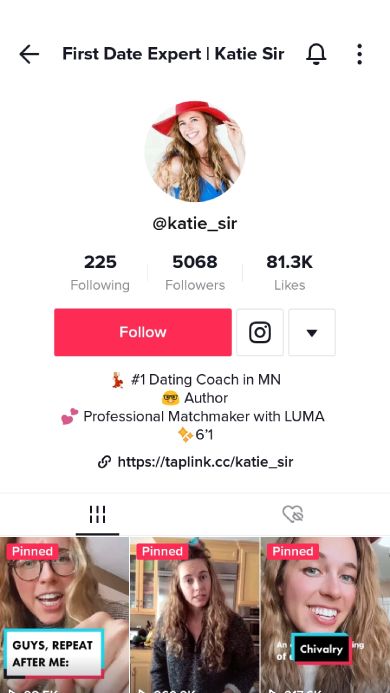 TikTok influencer profile page of a dating coach