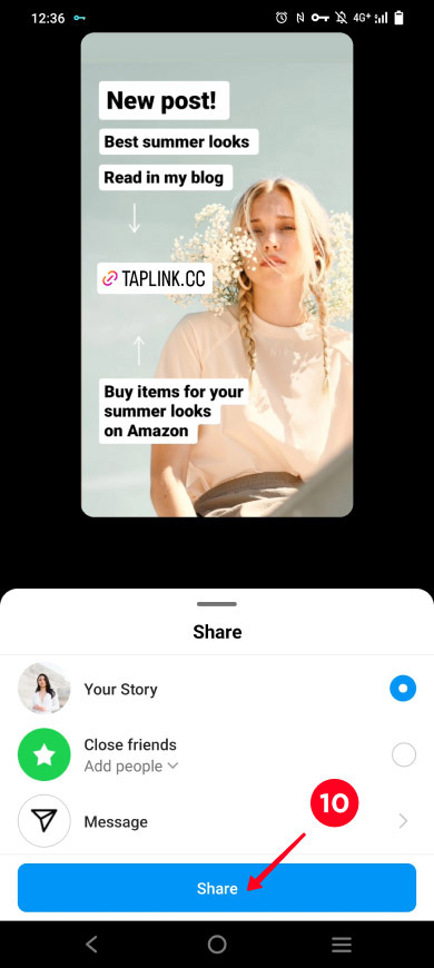 Tapping Share in the Instagram Stories posting menu