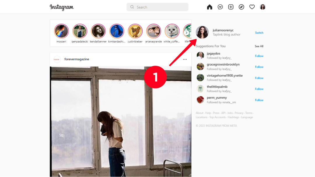 Tapping the profile photo on the desktop Instagram app