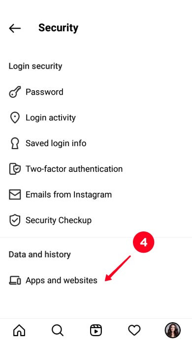 Choosing Apps and websites in the Instagram Security settings