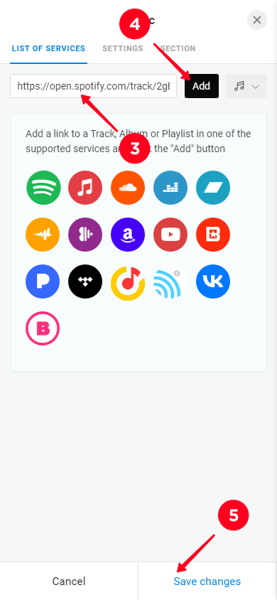 Adding a Spotify music player to an Instagram link in bio page