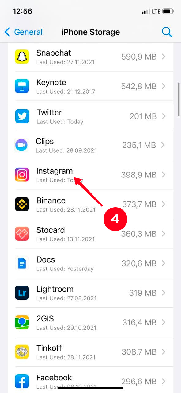 Choosing Instagram on the list of apps