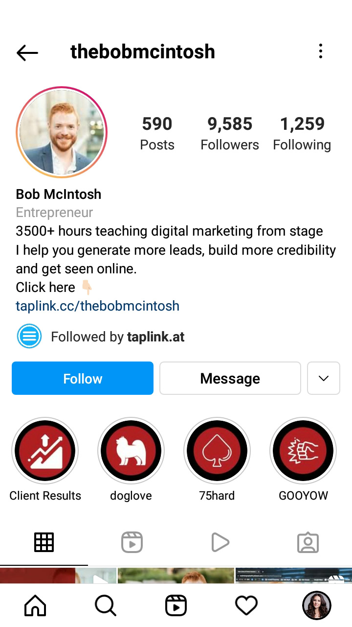 Photo of a smiling man on an Instagram profile page