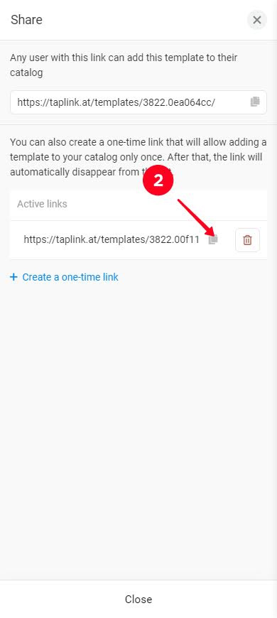 Tapping the copy icon near a one-time template link