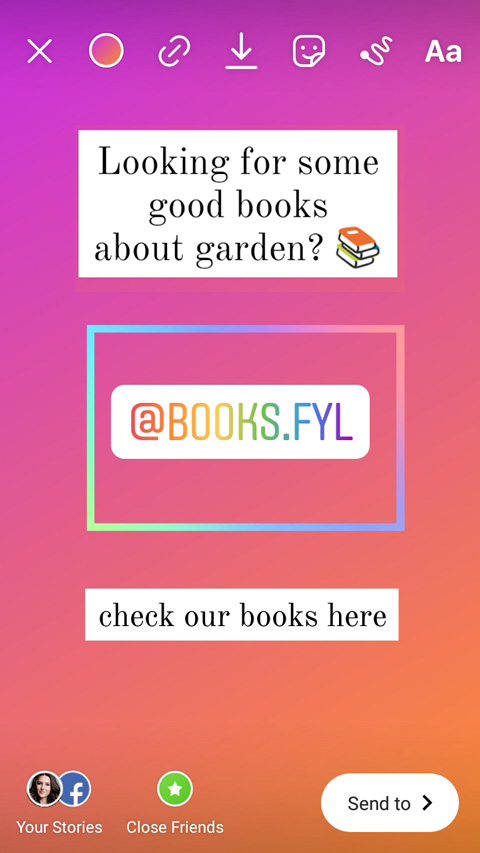 Menü zum Posten von Stories mit einem Link zu einem Instagram-Profil