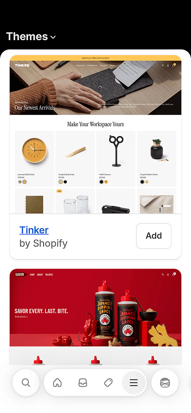 Mobile online store themes in Shopify
