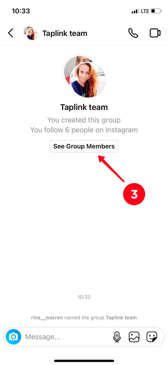 Tapping See Group Members in an Instagram Direct chat