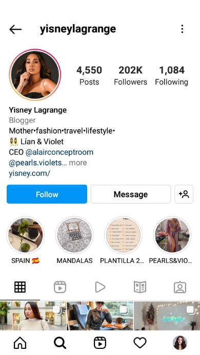Instagram profile page of a blogger who posts about fashion, traveling, and lifestyle