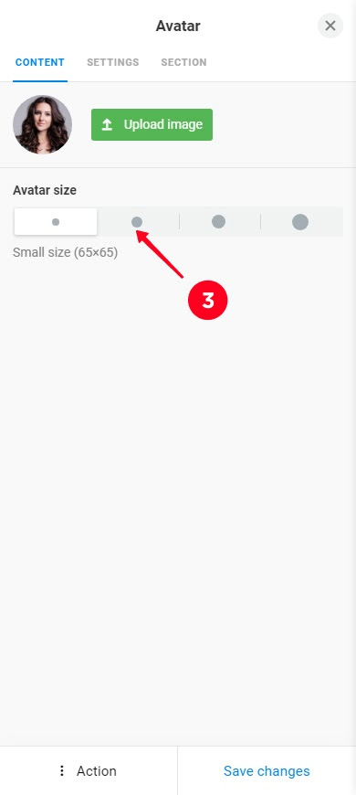 Selecting the photo size in the block settings